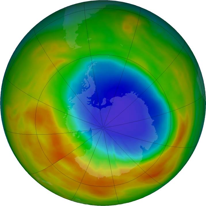 Antarctic ozone map for 28 September 2019